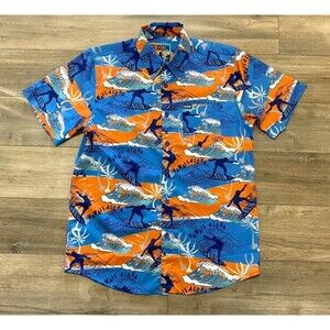 Dixxon Aloha Series Mens M Button Up Shirt Blue Pocket Short Sleeve Hawaiian